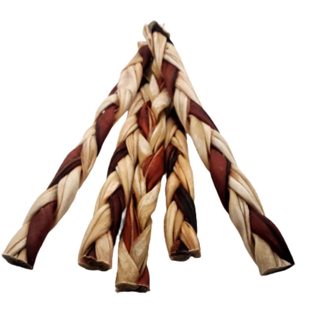 12″- Braided Beef Collagen Stick Brown/Natural